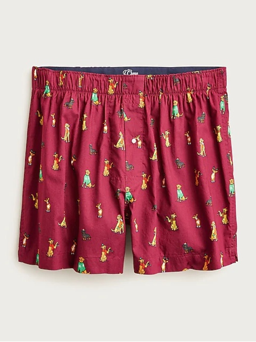 NWOT J.Crew Mens Printed Cotton Boxers Holiday Festive Dogs Maroon Red Size M